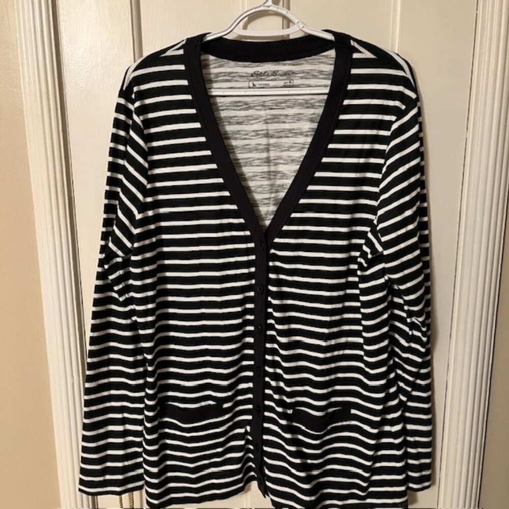 EDDIE BAUER BLUE-AND-WHITE STRIPED KNIT LS BUTTON CARDIGAN JACKET, XL NWOT